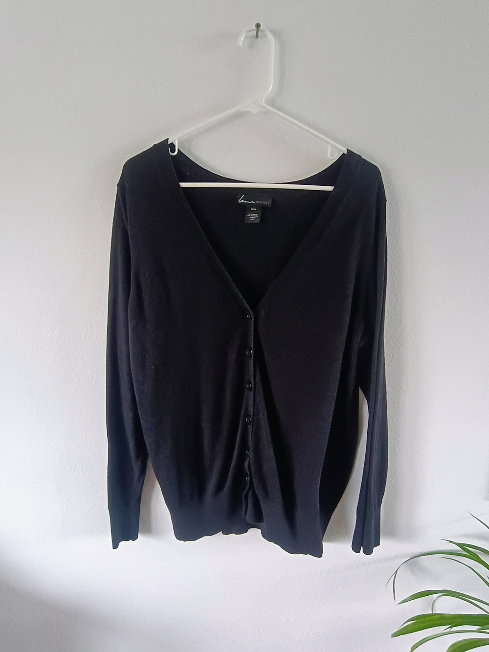 Lane Bryant Black Button Front V Neck Cardigan Sweater Plus Size 18/20 Cotton Kn